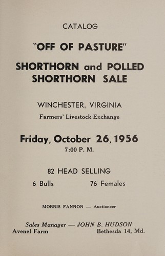 Catalog "off of pasture" shorthorn and polled shorthorn sale