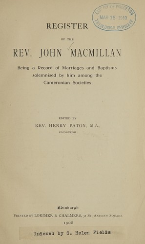 Register of the Rev. John Macmillan