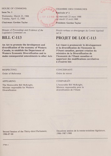 Minutes of proceedings and evidence of the Legislative Committee on Bill C-113