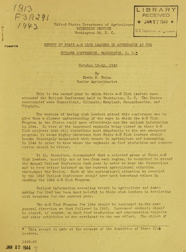 Report of state 4-H club leaders in attendance at the Outlook Conference, Washington, D.C., October 18-23, 1943