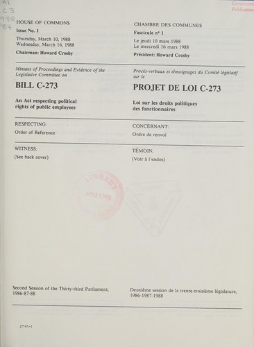 Minutes of proceedings and evidence of the Legislative Committee on Bill C-273