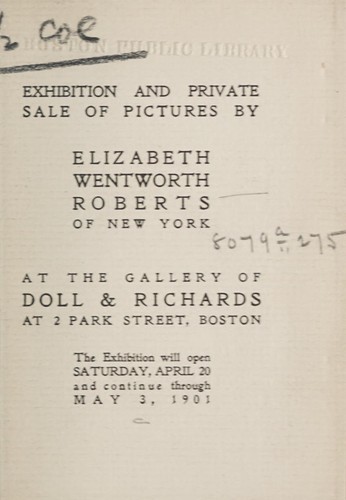 Exhibition and private sale of pictures by Elizabeth Wentworth Roberts of New York