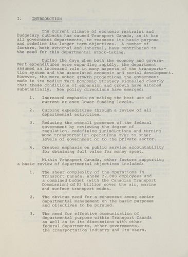 TRANSPORT CANADA - ITS ROLE AND OBJECTIVES