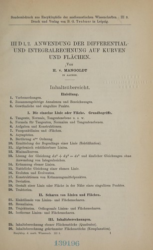 Anwendung der Differential- und Integralrechnung auf Kurven und Flächen