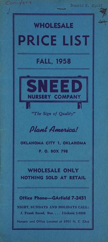 Wholesale price list, fall, 1958