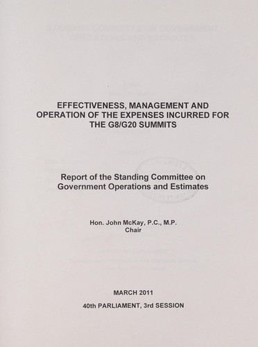 Effectiveness, management and operation of the expenses incurred for the G8/G20 summits