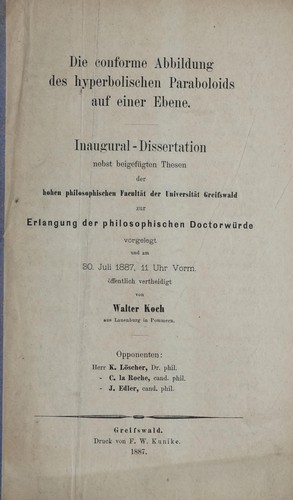 Die conforme abbildung des hyperbolischen paraboloids auf einer ebene ...