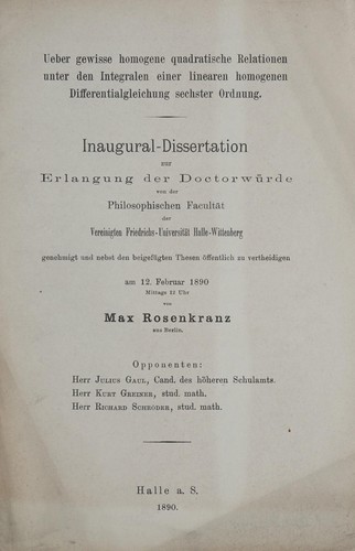 Ueber gewisse homogene quadratische relationen unter den integralen einer linearen homogenen differentialgleichung sechster ordnung ..