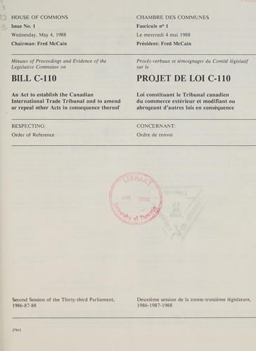 Minutes of proceedings and evidence of the Legislative Committee on Bill C-110