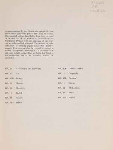 GENERAL AND ADVANCED LEVELS OF INSTRUCTION IN GRADE 13 - ART