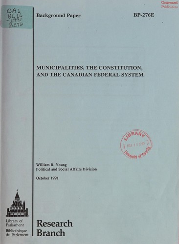 Municipalities, the constitution, and the Canadian federal system