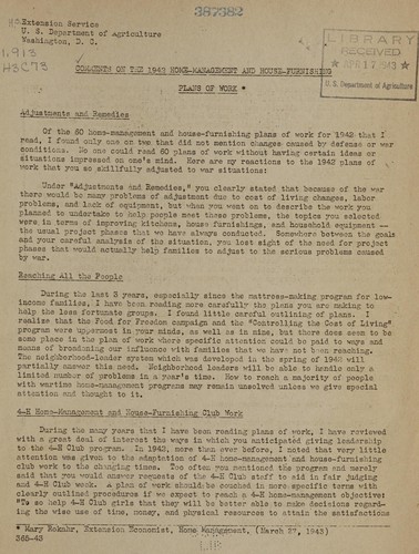 Comments on the 1942 home-management and house-furnishing plans of work