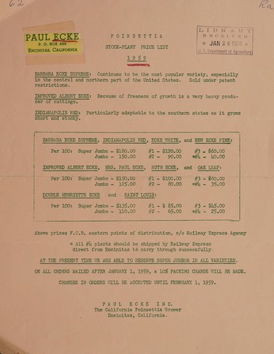 Poinsettia stock-plant price list 1959