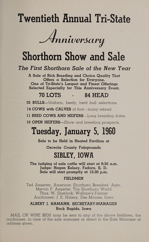 Twentieth annual Tri-State anniversary shorthorn show and sale