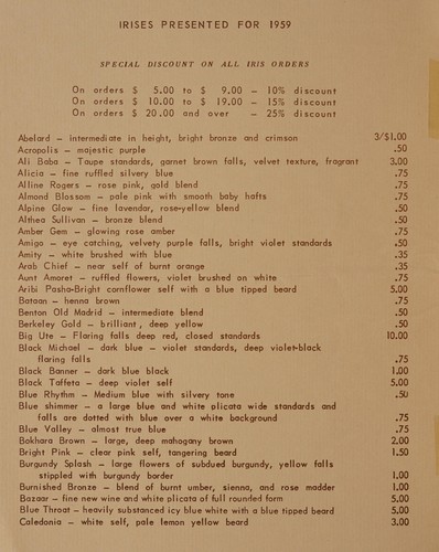 Irises presented for 1959