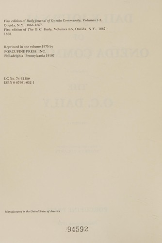Daily Journal of Oneida Community/Volumes 1-3