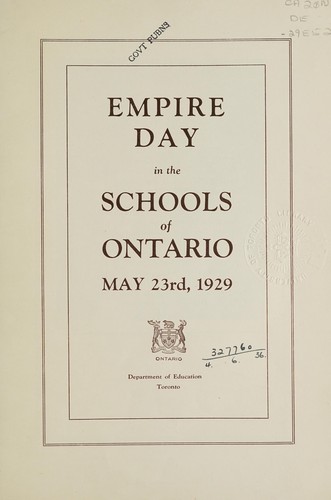 EMPIRE DAY IN THE SCHOOLS OF ONTARIO MAY 23RD 1929