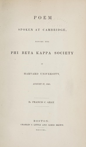 Poem spoken at Cambridge, before the Phi Beta Kappa Society of Harvard University, August 27, 1840