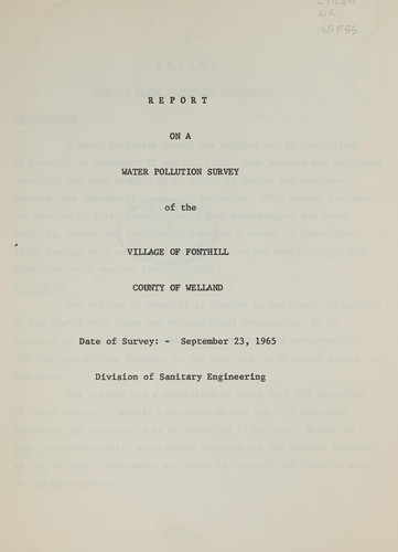 REPORT ON A WATER POLLUTION SURVEY OF THE VILLAGE OF FONTHILL COUNTY OF WELLAND