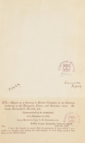 Report on a journey in British Columbia in the districts bordering on the Thompson, Fraser and Harrison rivers