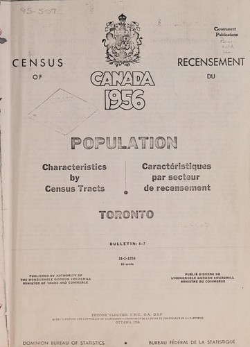 CENSUS OF CANADA, 1956 - POPULATION - CHARACTERISTICS BY CENSUS TRACTS -TORONTO