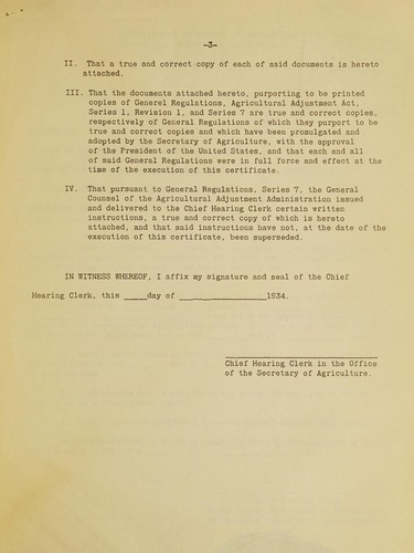 Certificate relating to documents filed in the Office of the Chief Hearing Clerk, in connection with a hearing