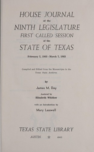 House journal of the Ninth Legislature, first called session of the State of Texas