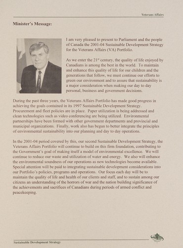 Veterans Affairs sustainable development strategy, 2001-2004 =