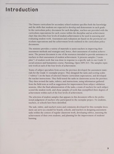 The Ontario curriculum, exemplars, grade 11
