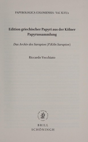 Edition Griechischer Papyri Aus der Kölner Papyrussammlung