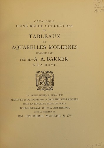 Catalogue d'une belle collection de tableaux et aquarelles modernes