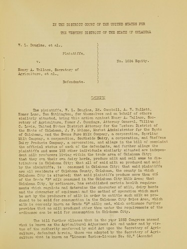 W.L. Douglas, et al., plaintiffs, v. Henry A. Wallace ... et al., defendants