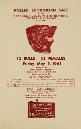 Polled shorthorn sale of the Shenandoah Valley Polled Shorthorn Breeders' Association, 1915 - 1961