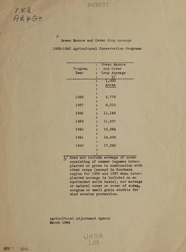Green manure and cover crop acreage, 1936-1942 Agricultural conservation programs