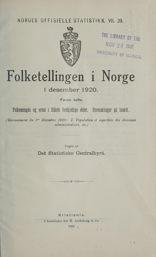 Folketellingen i Norge 1 desember 1920