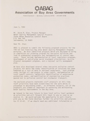 Workplan for the 1981-82 San Francisco Bay areawide water quality management program