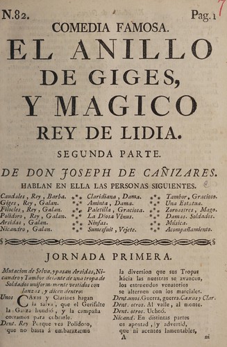 Comedia famosa. El anillo de Giges, y magico rey de Lidia