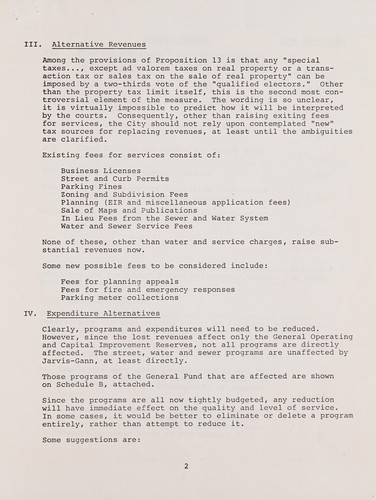 Possible effects of Proposition 13 on city budget for 1978-1979