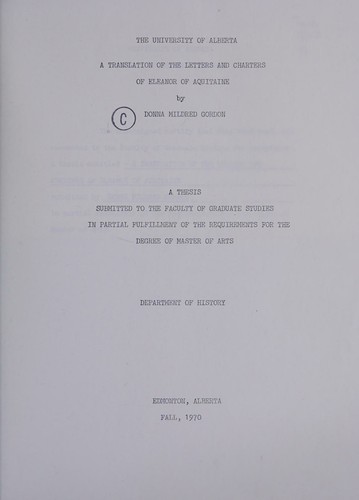 A translation of the letters and charters of Eleanor of Aquitaine