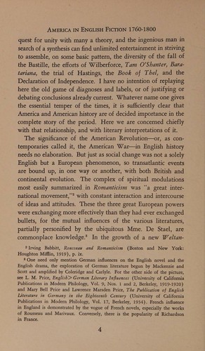 America in English Fiction, 1760 to 1800