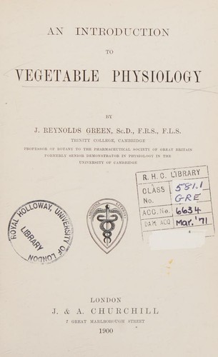 An introduction to vegetable physiology