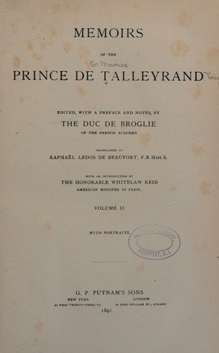 Memoirs of the Prince De Talleyrand Volume 2