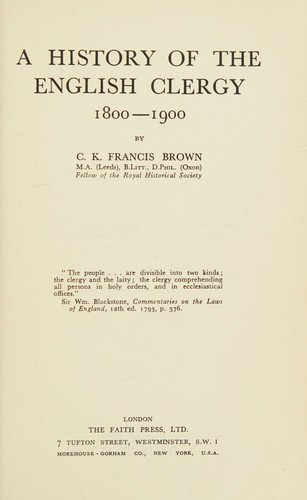 A history of the English clergy, 1800-1900