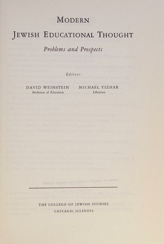 Modern Jewish Educational Thought Problems and Prospects