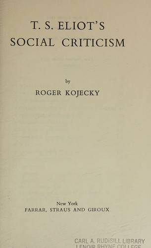 T.S. Eliot's social criticism