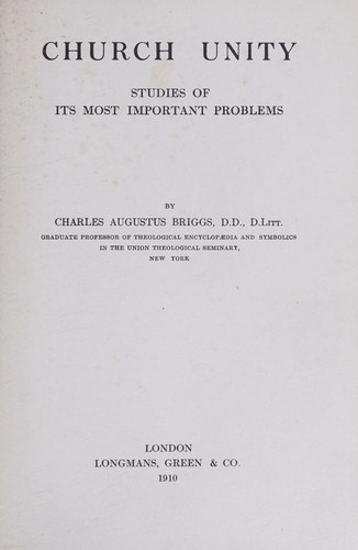 Church Unity, Studies of its Most Important Problems