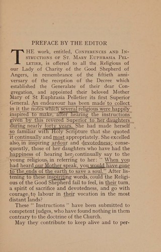 CONFERENCES & INSTRUCTIONS OF SAINT MARY EUPHRASIA PELLETIER