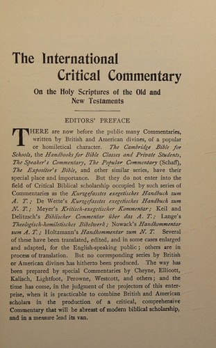 A Critical and Exegetical Commentary on the Books of Chronicles International Critical Commentary, Vol 11