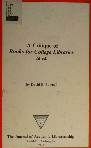A critique of Books for college libraries, 2d ed