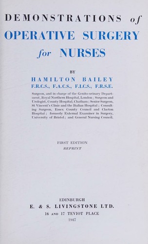 Demonstrations of operative surgery for nurses